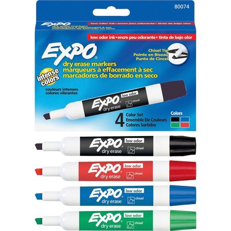 Expo Dry-erase Markers, Chisel Point, Nontoxic, 4/ST, Assorted SAN80074